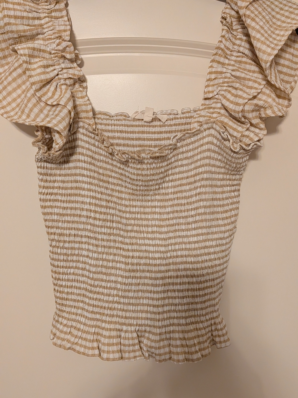 Promesa Beige and White Smocked Striped Tank